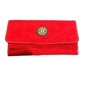 Kipling Red Travel Make Up Trifold Organizer Two Zip Close Compartments Mirror